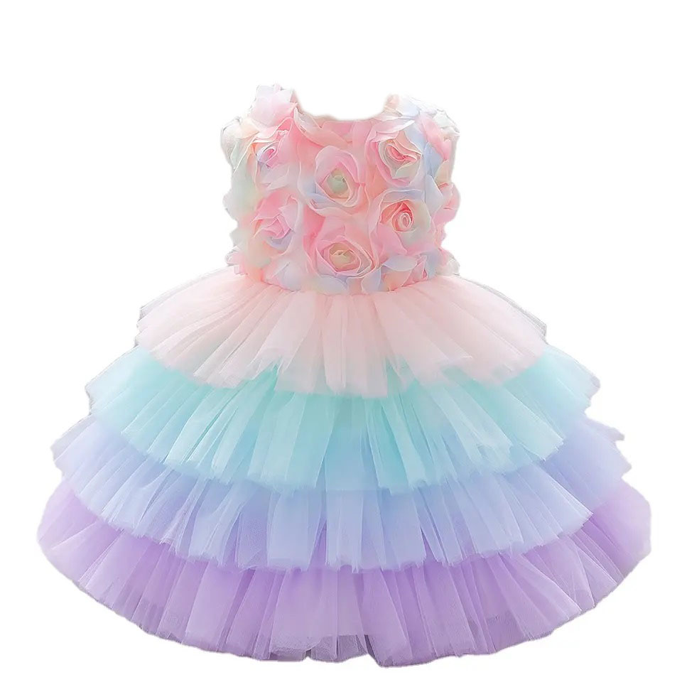 HEYKIDOO Kids Girls Party Dress Solid Frock with Flower Lace-Purple