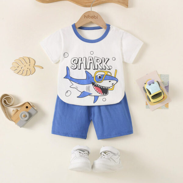 Kids Half Sleeves Shark Printed Cotton T-shirt Online