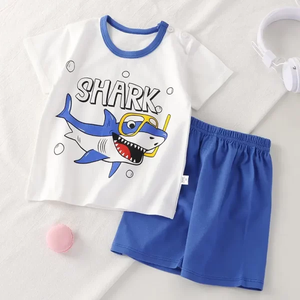 Baby Boy Short Sleeve Shark Printed Tops Tee Pant Set