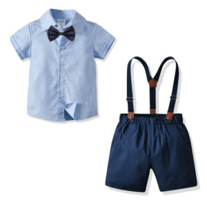 CosmicKolors Stylish Gentleman Blue Colour Half Sleeves Shirt and Suspender Style Shorts Set in Formal Clothing Set,for Baby Boys