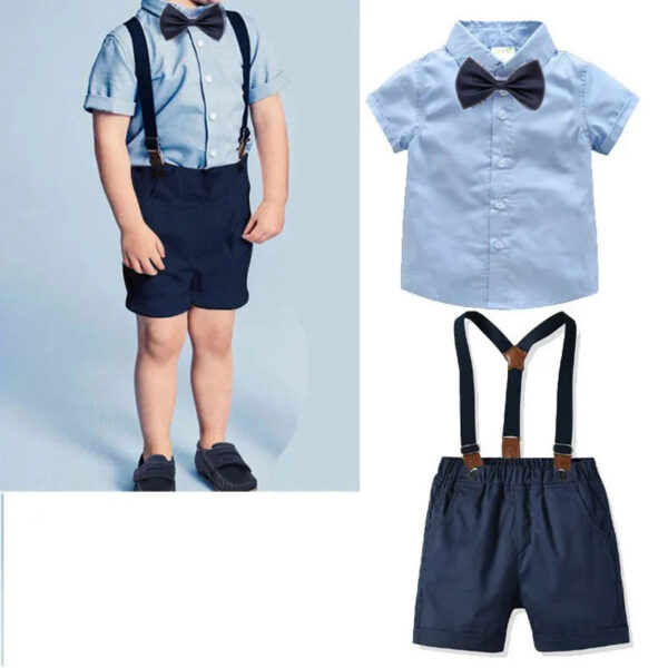 CosmicKolors Stylish Gentleman Blue Colour Half Sleeves Shirt and Suspender Style Shorts Set in Formal Clothing Set,for Baby Boys - Image 2