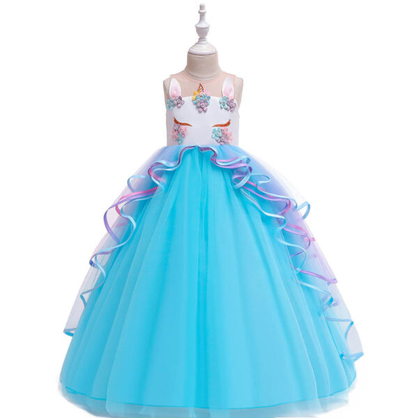 CosmicKolors Unicorn A-line Princess Long Maxi Gown Birthday Party Blue Dress for Girls - Image 2