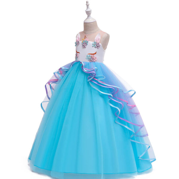 CosmicKolors Unicorn A-line Princess Long Maxi Gown Birthday Party Blue Dress for Girls - Image 3