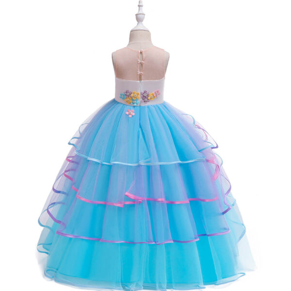 CosmicKolors Unicorn A-line Princess Long Maxi Gown Birthday Party Blue Dress for Girls - Image 7