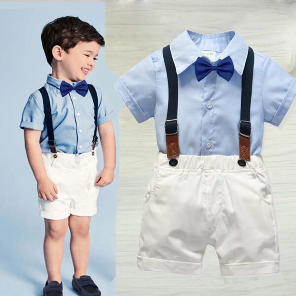 CosmicKolors Stylish Gentleman Blue Colour Half Sleeves Shirt and Suspender Style White Shorts Set in Formal Clothing Set, for Baby Boys - Image 5