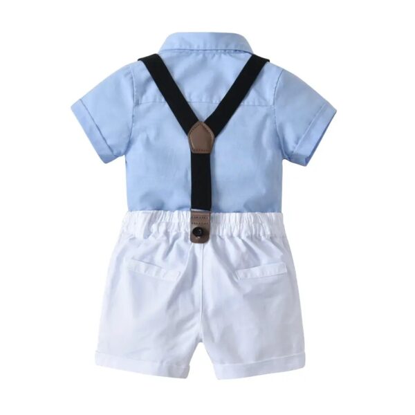 CosmicKolors Stylish Gentleman Blue Colour Half Sleeves Shirt and Suspender Style White Shorts Set in Formal Clothing Set, for Baby Boys - Image 2