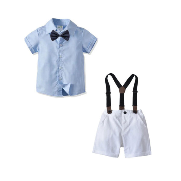CosmicKolors Stylish Gentleman Blue Colour Half Sleeves Shirt and Suspender Style White Shorts Set in Formal Clothing Set, for Baby Boys - Image 4