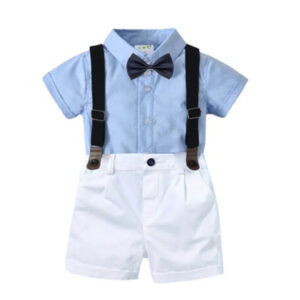 CosmicKolors Stylish Gentleman Blue Colour Half Sleeves Shirt and Suspender Style White Shorts Set in Formal Clothing Set, for Baby Boys