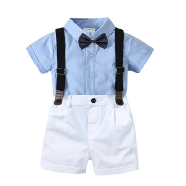 CosmicKolors Stylish Gentleman Blue Colour Half Sleeves Shirt and Suspender Style White Shorts Set in Formal Clothing Set, for Baby Boys