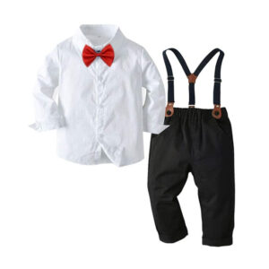 Cosmic Kolors White Shirt & Navy Blue With Red Bow