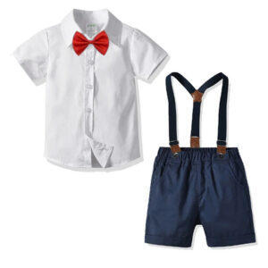 CK Half Sleeves white Shirt and Half pant With Red Bow Tie